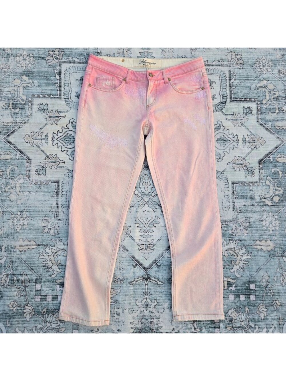 Y2K Blumarine Pink Distressed Ombre Jeans IT size 46 Low Rise Ankle Length Italy